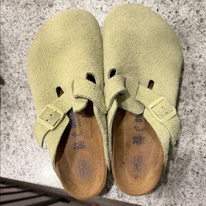 Birkenstock Suede Clog Mules in Pale Green